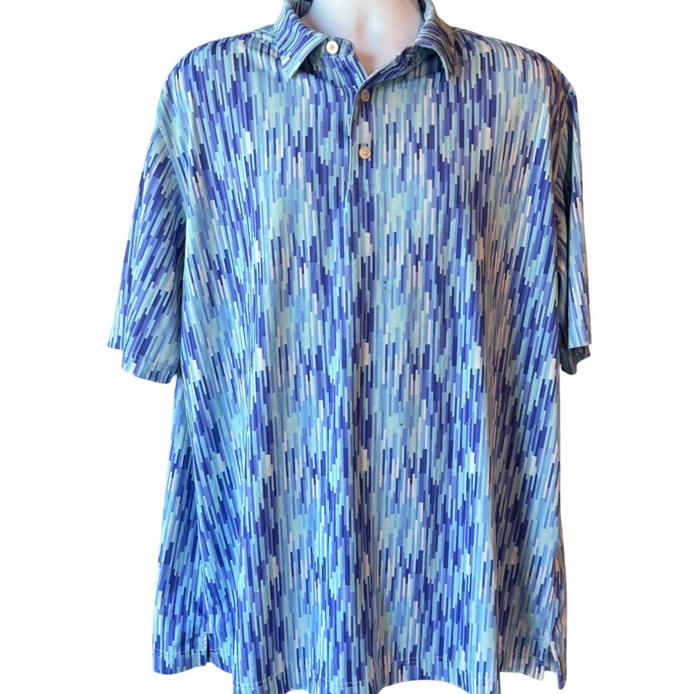 USA PALM Performance Golf Polo Blue Geometric Print Mens Size XXL